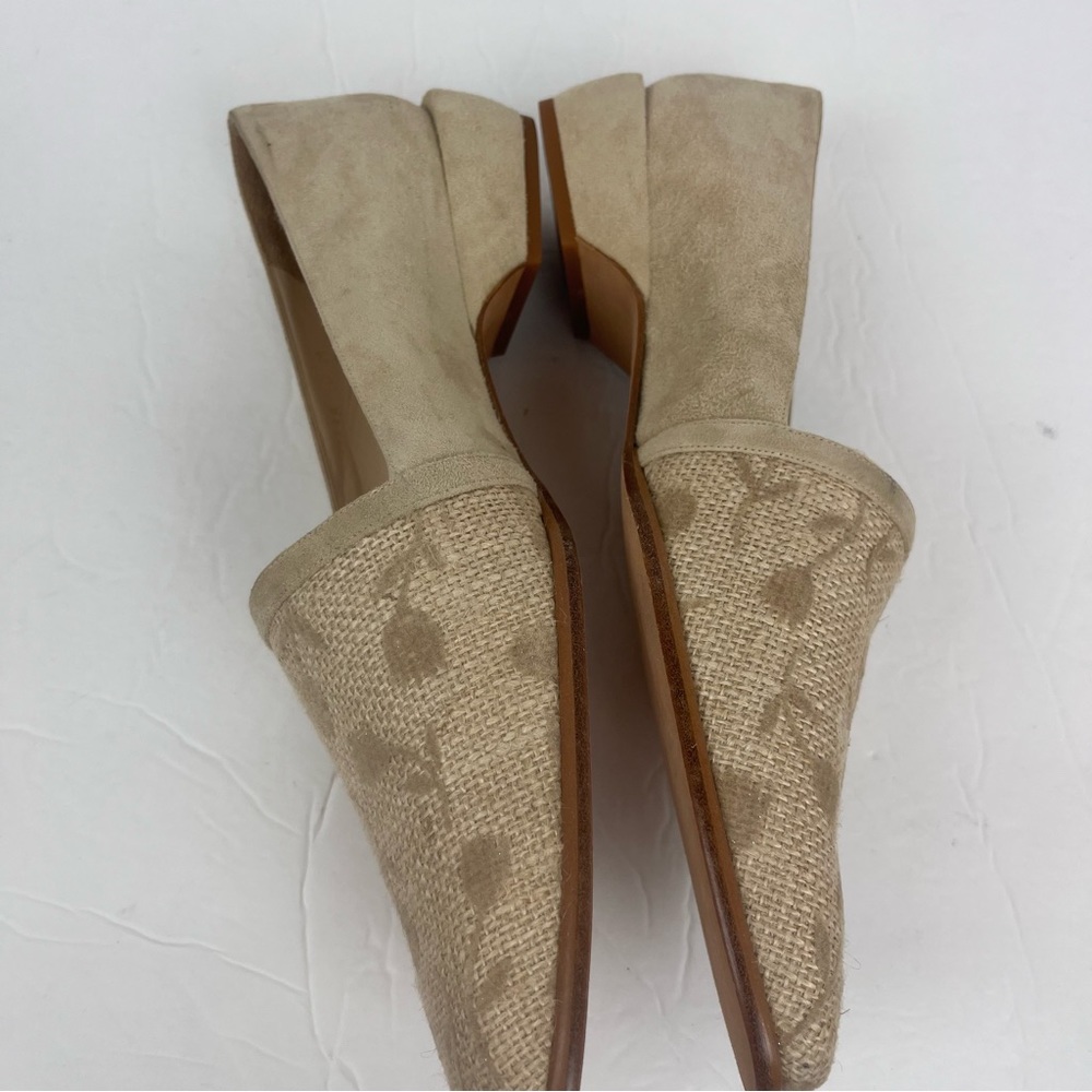 Studio Delman square toe cream/tan shoe with suede & woven floral uppers-10 - Picture 5 of 13